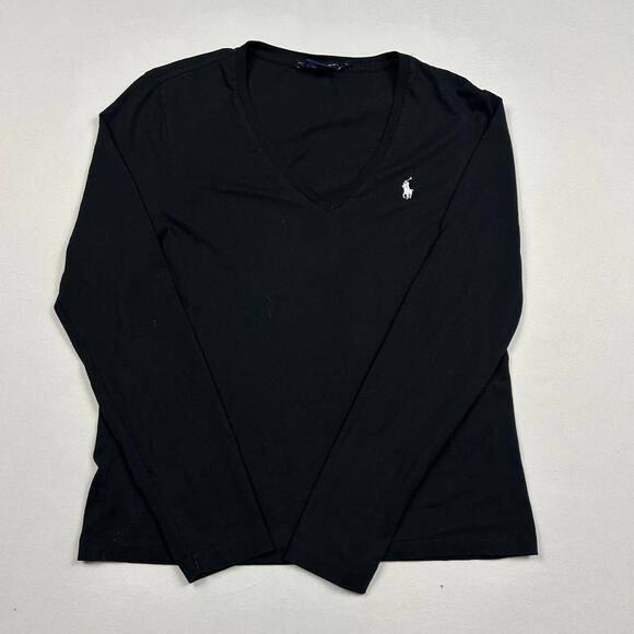 Polo Ralph Lauren Black V Neck Longsleeve Shirt - Picture 1 of 6
